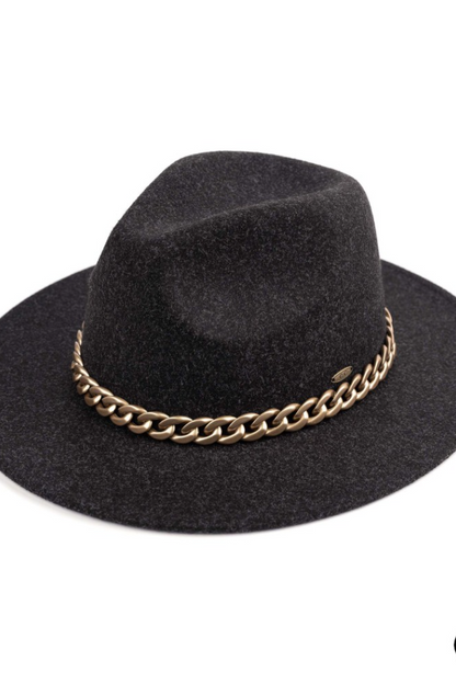 C.C Vegan Felt Panama Brim Hat w/Chain