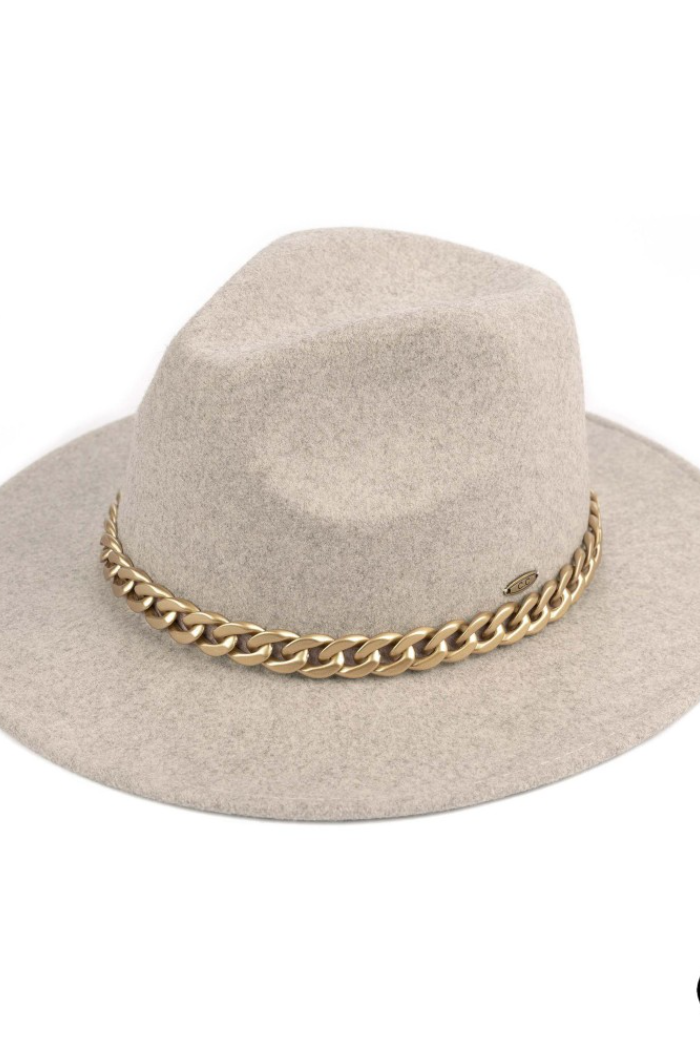 C.C Vegan Felt Panama Brim Hat w/Chain