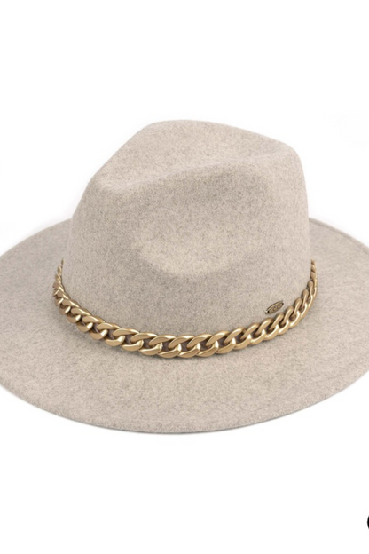 C.C Vegan Felt Panama Brim Hat w/Chain