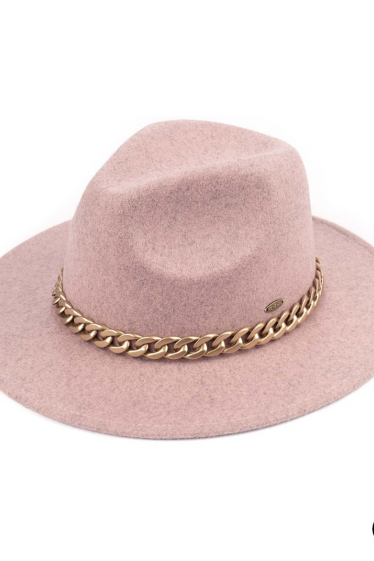 C.C Vegan Felt Panama Brim Hat w/Chain