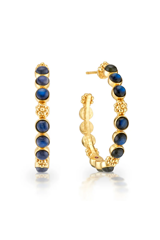 Berry Gem Medium Hoop Earrings - Blue Labradorite