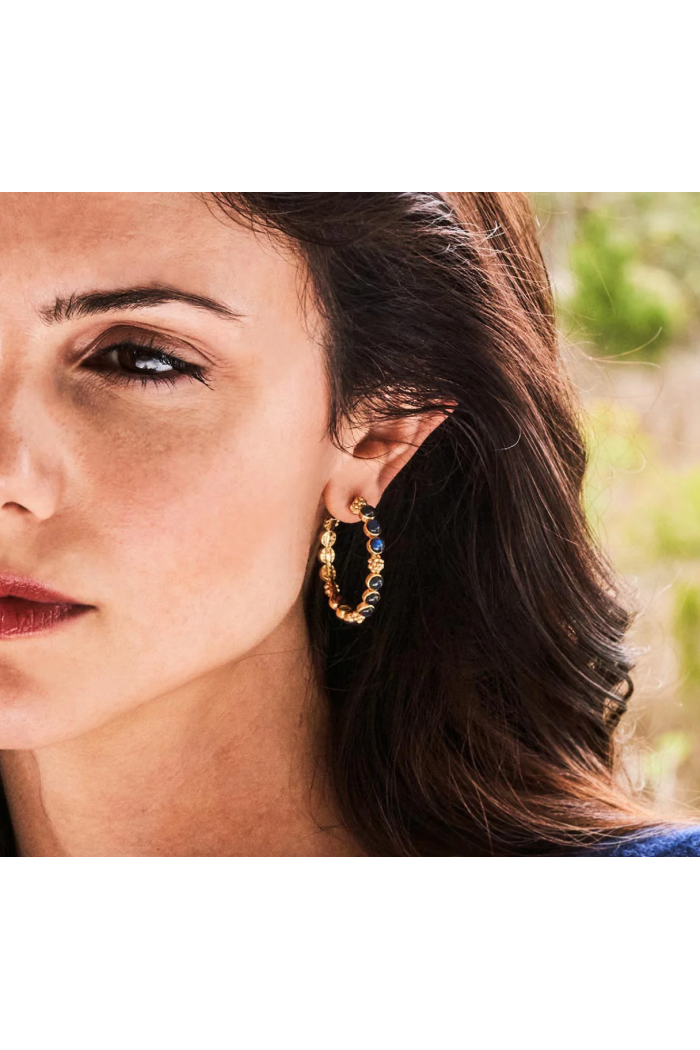 Berry Gem Medium Hoop Earrings - Blue Labradorite