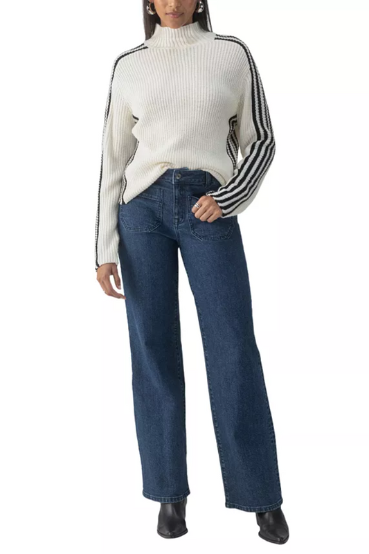 Women's Striped Mock-Neck Long-Sleeve Sweater- Chalk Multi