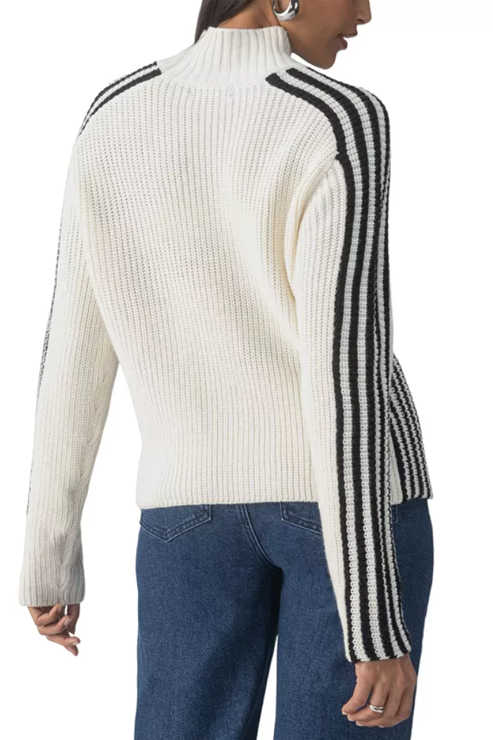 Women's Striped Mock-Neck Long-Sleeve Sweater- Chalk Multi