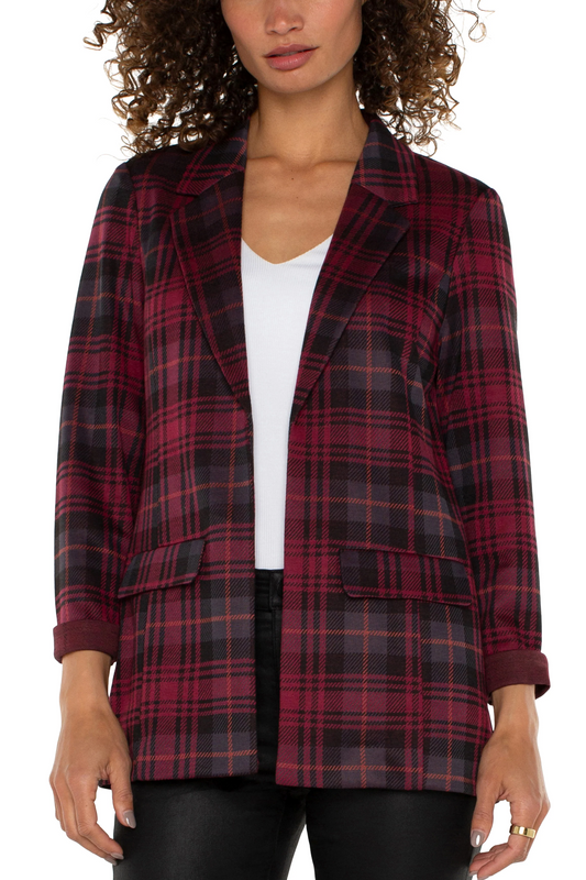 Boyfriend Blazer -  Blackberry tartan plaid