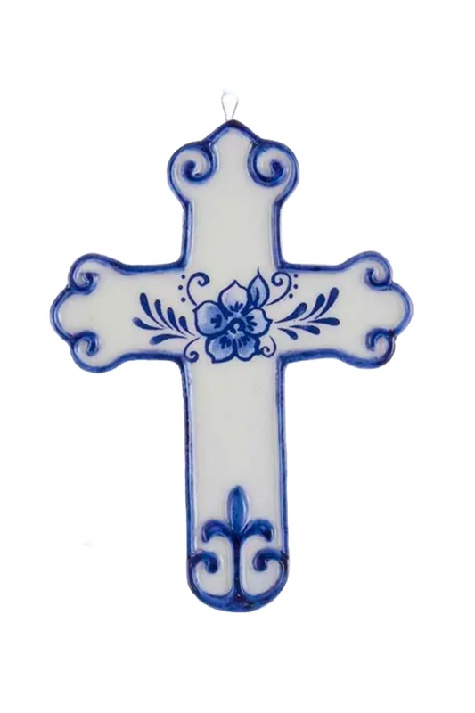 Porcelain Delft Blue Cross Ornament