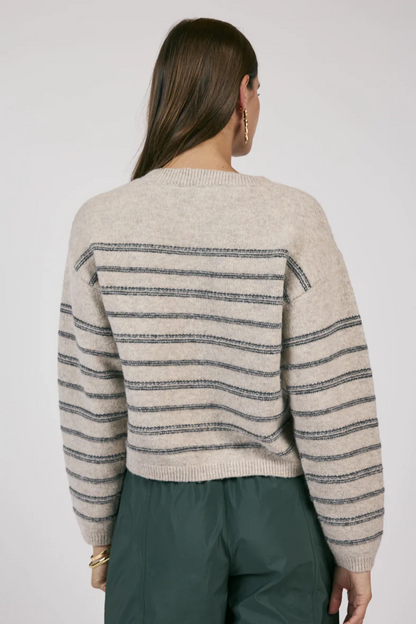Open Windows Striped Pullover Sweater- Grey/Multi