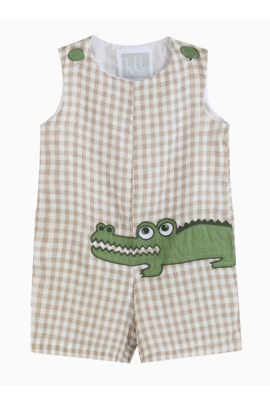 BROWN GINGHAM ALLIGATOR SHORTALLS