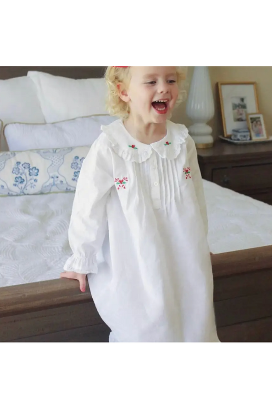 CANDY CANE WHITE COTTON EMBROIDERED DRESS