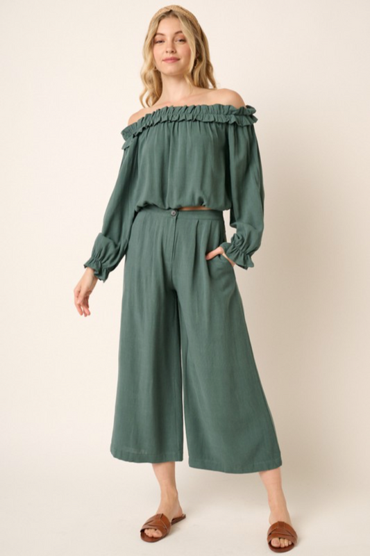 Off Shoulder and Wide Leg Pants Set