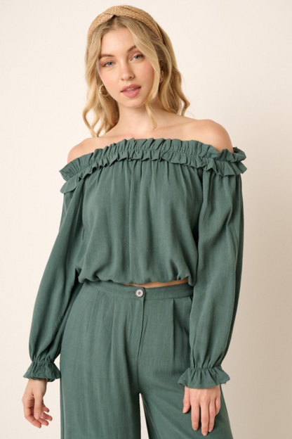 Off Shoulder and Wide Leg Pants Set