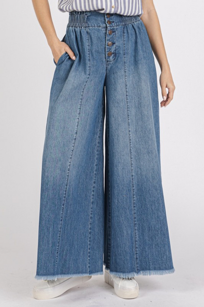 Button Fly Wide Leg Denim Pants