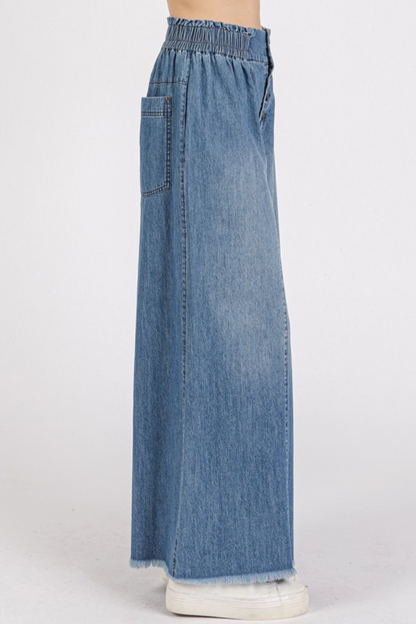 Button Fly Wide Leg Denim Pants