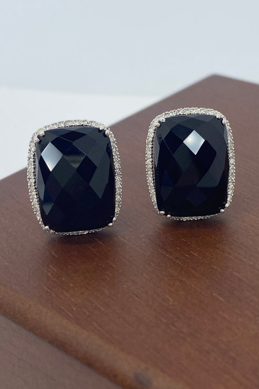 18kt White Gold Black Onyx & Diamond Earrings