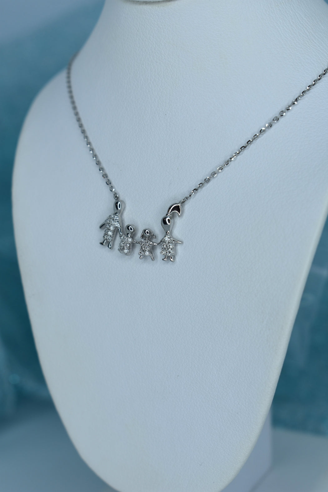 18kt White Gold Diamond Family Necklace