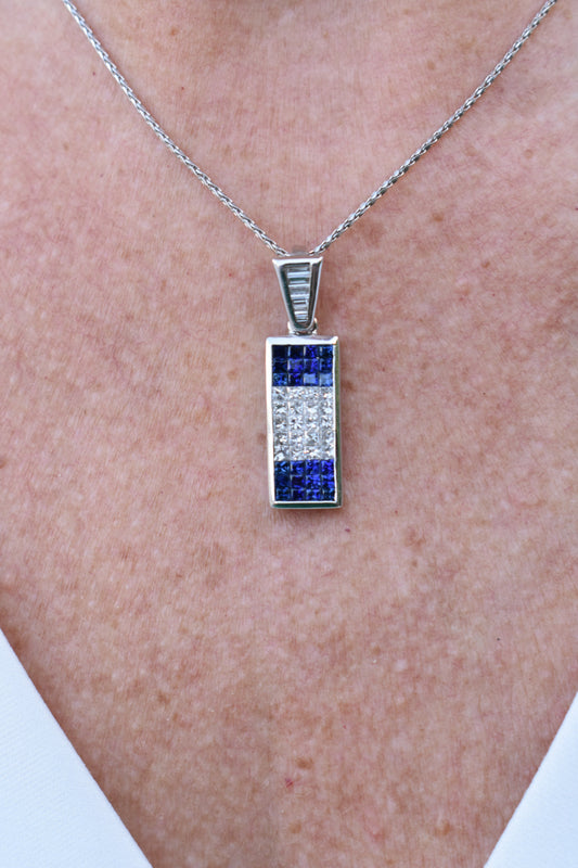 18kt White Gold Diamond & Sapphire Necklace