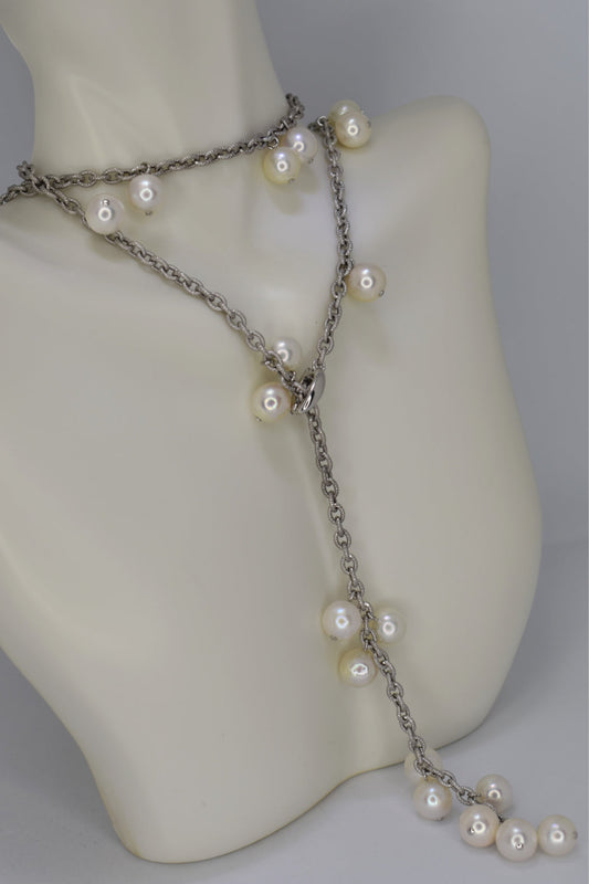 18kt White Gold Pearl Lariat