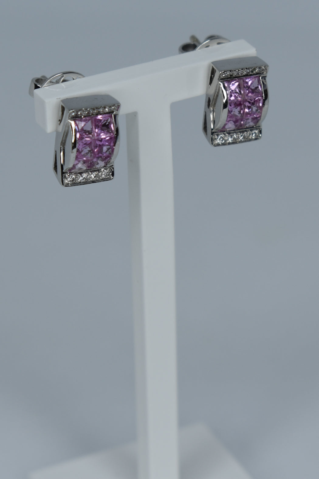 18kt White Gold Pink Sapphire & Diamond Earrings