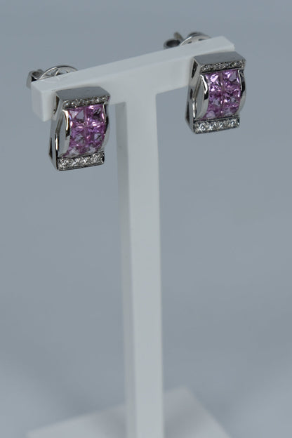 18kt White Gold Pink Sapphire & Diamond Earrings