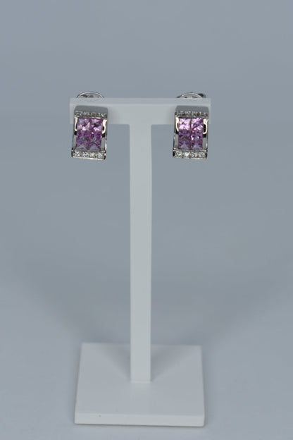 18kt White Gold Pink Sapphire & Diamond Earrings