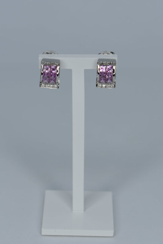 18kt White Gold Pink Sapphire & Diamond Earrings