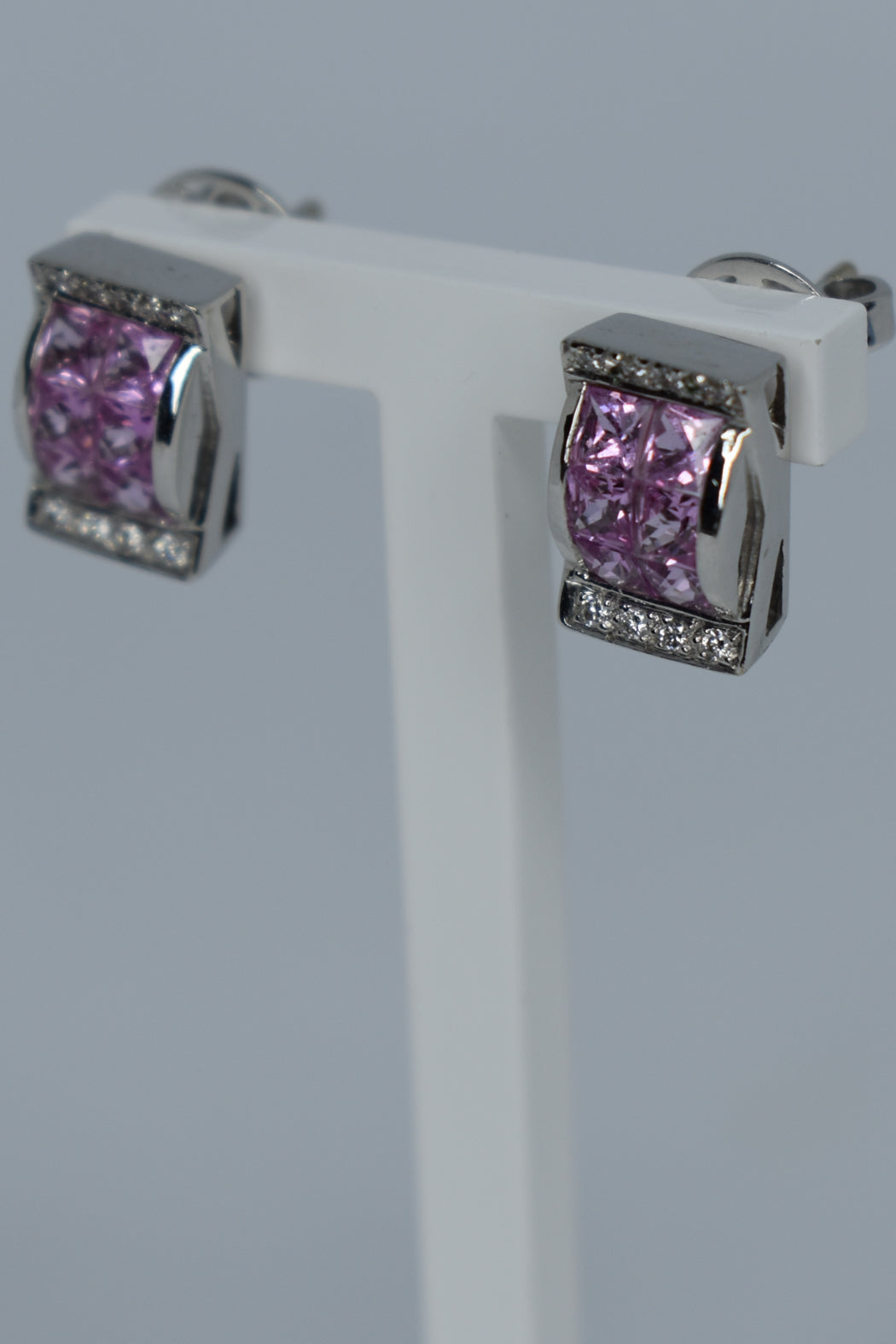 18kt White Gold Pink Sapphire & Diamond Earrings