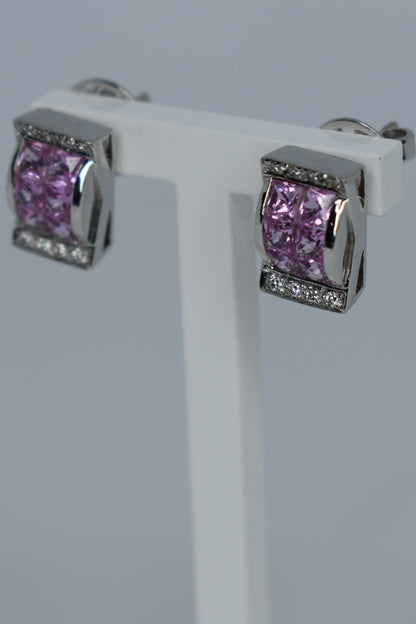 18kt White Gold Pink Sapphire & Diamond Earrings