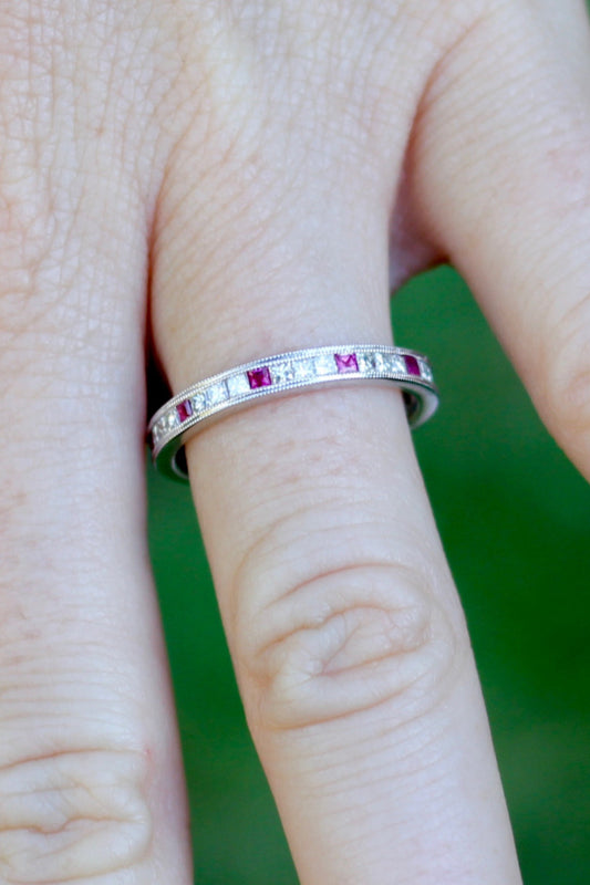 18kt White Gold Ruby & Diamond Eternity Band