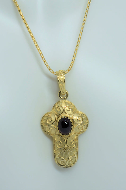 18kt Yellow Gold Garnet Cross Pendant