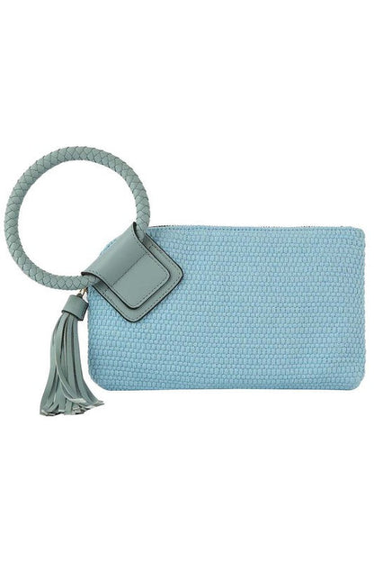 Canvas Cuff Handle Tassel Wristlet Clutch