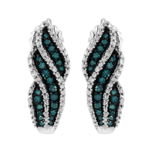Sterling Silver .5 Ct. Tdw Treated Blue Diamond Dangling Stud Earrings (Blue, I1-I2)