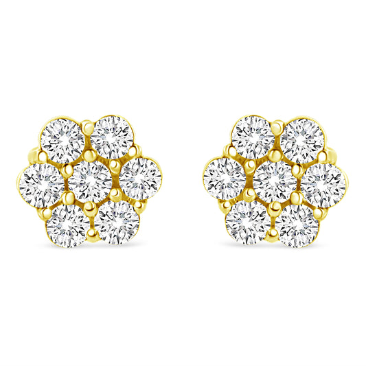 14K Yellow Gold 1/2 Cttw Round Brilliant Cut Diamond Floral Cluster Screwback Stud Earrings (I-J Color, Si2-I1 Clarity)