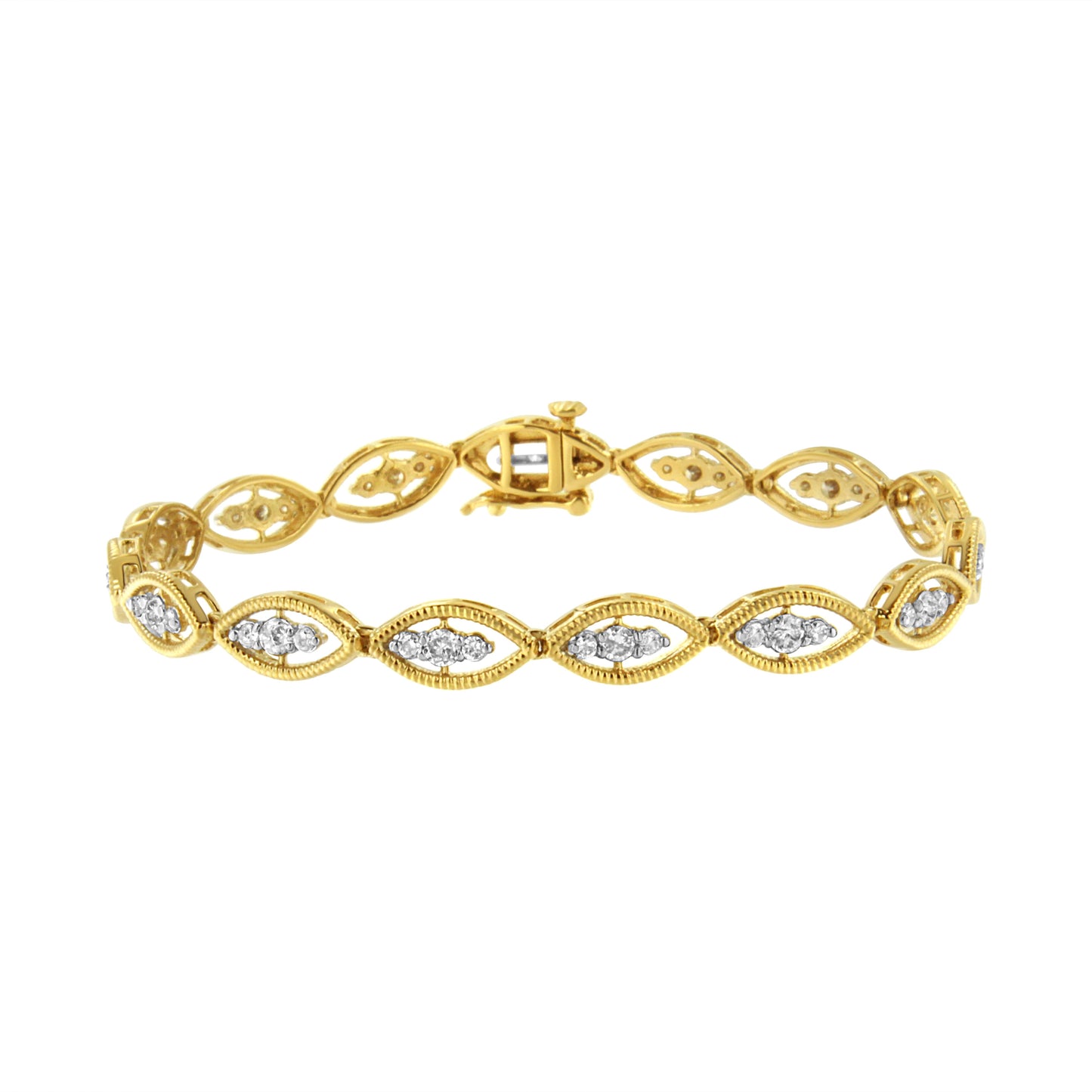 10K Yellow Gold Plated .925 Sterling Silver 1 Cttw Prong Set Round-Cut Diamond Link Bracelet (J-K Color, I1-I2 Clarity) - 7.25"