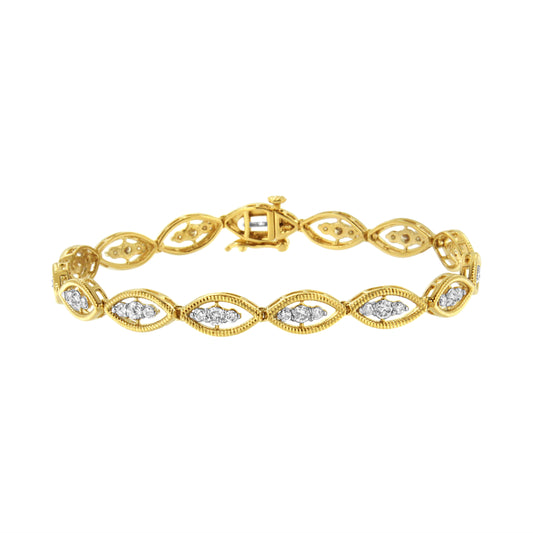 10K Yellow Gold Plated .925 Sterling Silver 1 Cttw Prong Set Round-Cut Diamond Link Bracelet (J-K Color, I1-I2 Clarity) - 7.25"