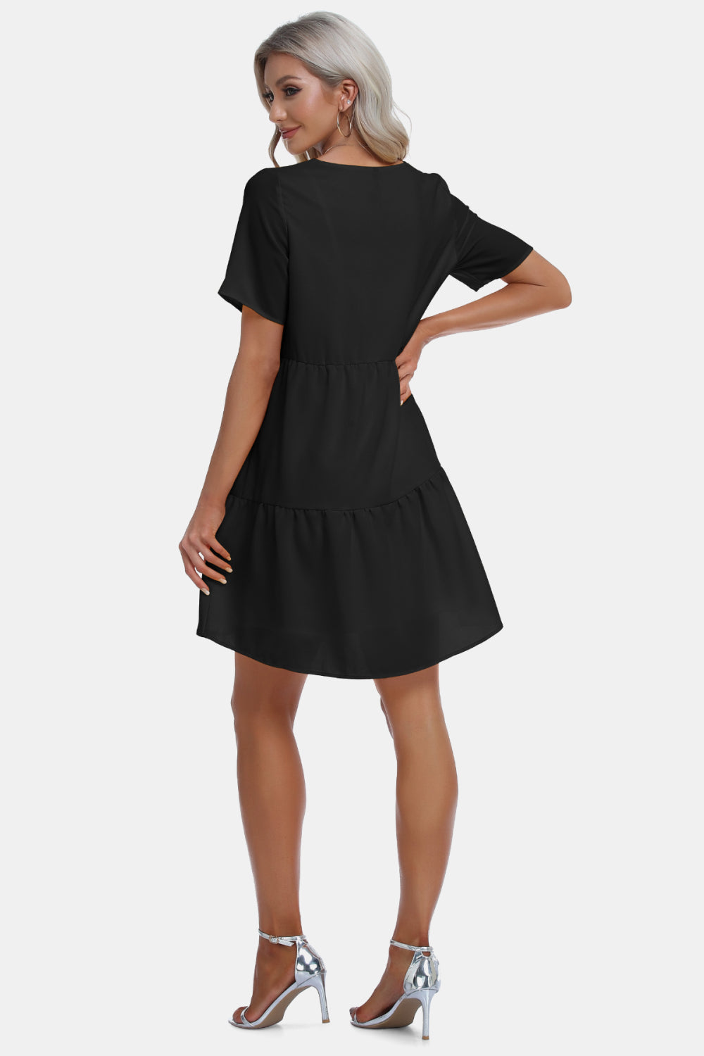 V-Neck Short Sleeve Mini Dress