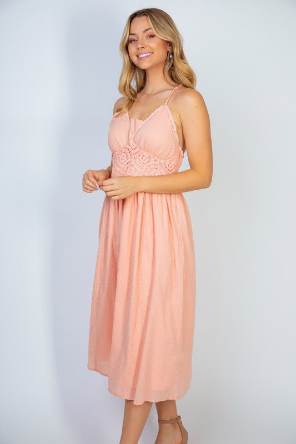 White Birch Angelic Vibes Full Size Sleeveless Midi Dress in Peach