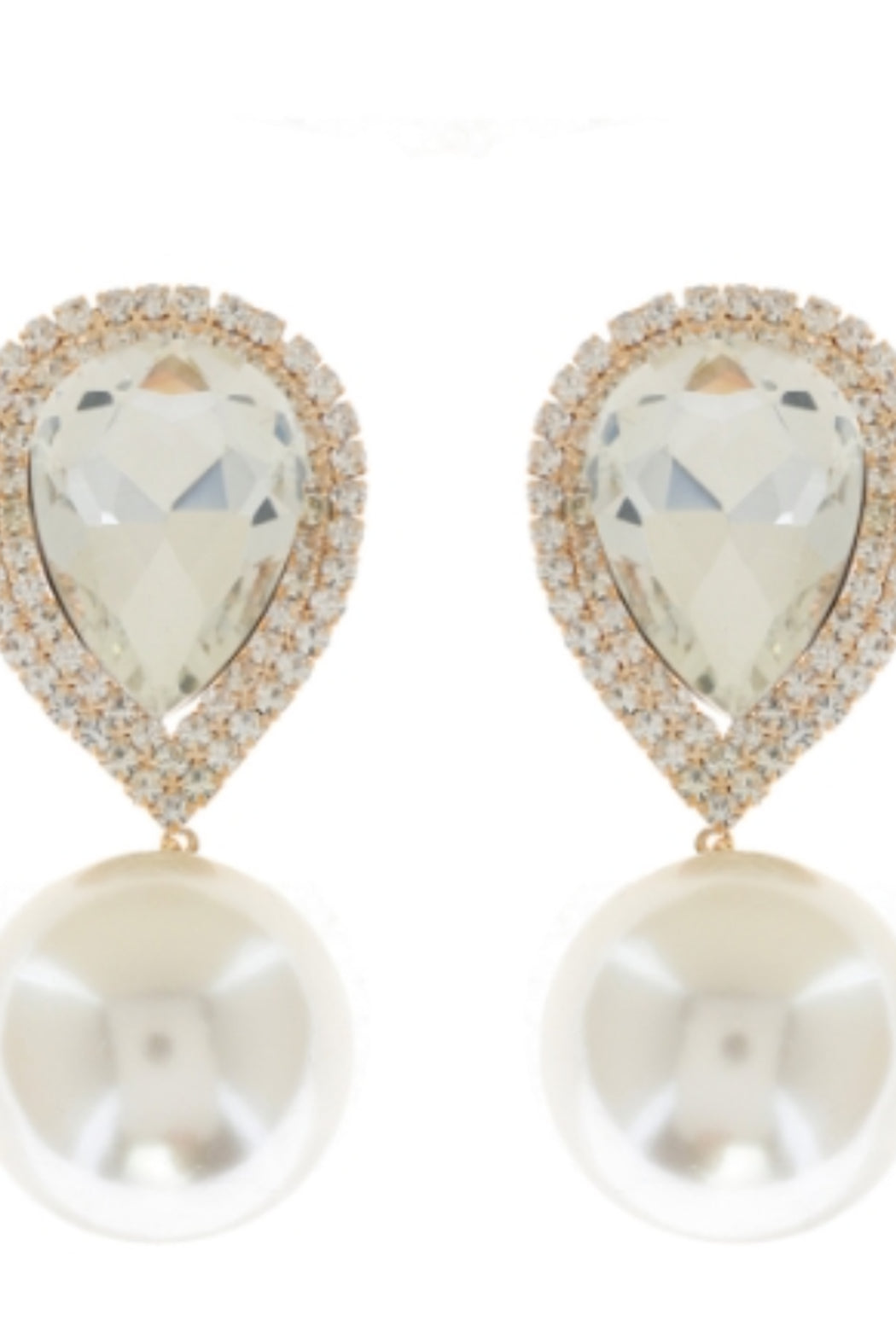 2-Tier Crystal Rhinestone Teardrop and Synthetic Pearl Clip-On Earring
