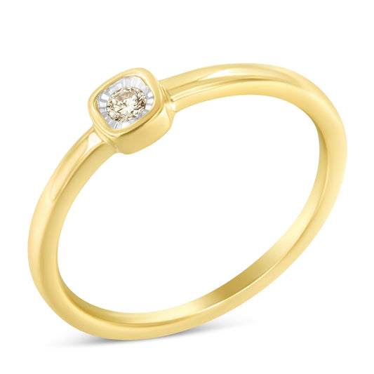 14K Yellow Gold Plated .925 Sterling Silver 1/20 Carat Diamond Square Cushion-Shaped Miracle Set Petite Fashion Promise Ring (J-K Color, I1-I2 Clarity) - Size 7