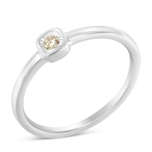 .925 Sterling Silver 1/20 Carat Diamond Square Cushion-Shaped Miracle Set Petite Fashion Promise Ring (J-K Color, I1-I2 Clarity) - Size 8