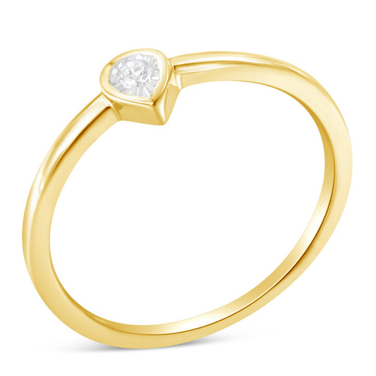 14K Yellow Gold Plated .925 Sterling Silver 1/20 Carat Diamond Teardrop Pear-Shaped Miracle Set Petite Fashion Ring (J-K Color, I1-I2 Clarity) - Size 7