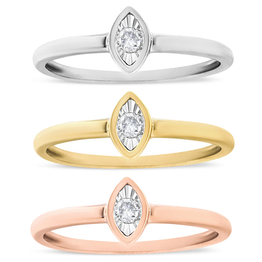 14K Gold Plated .925 Sterling Silver 1/6 Cttw Diamond Marquise Shaped Stackable Promise Ring Set (J-K Color, I1-I2 Clarity) - Size 6