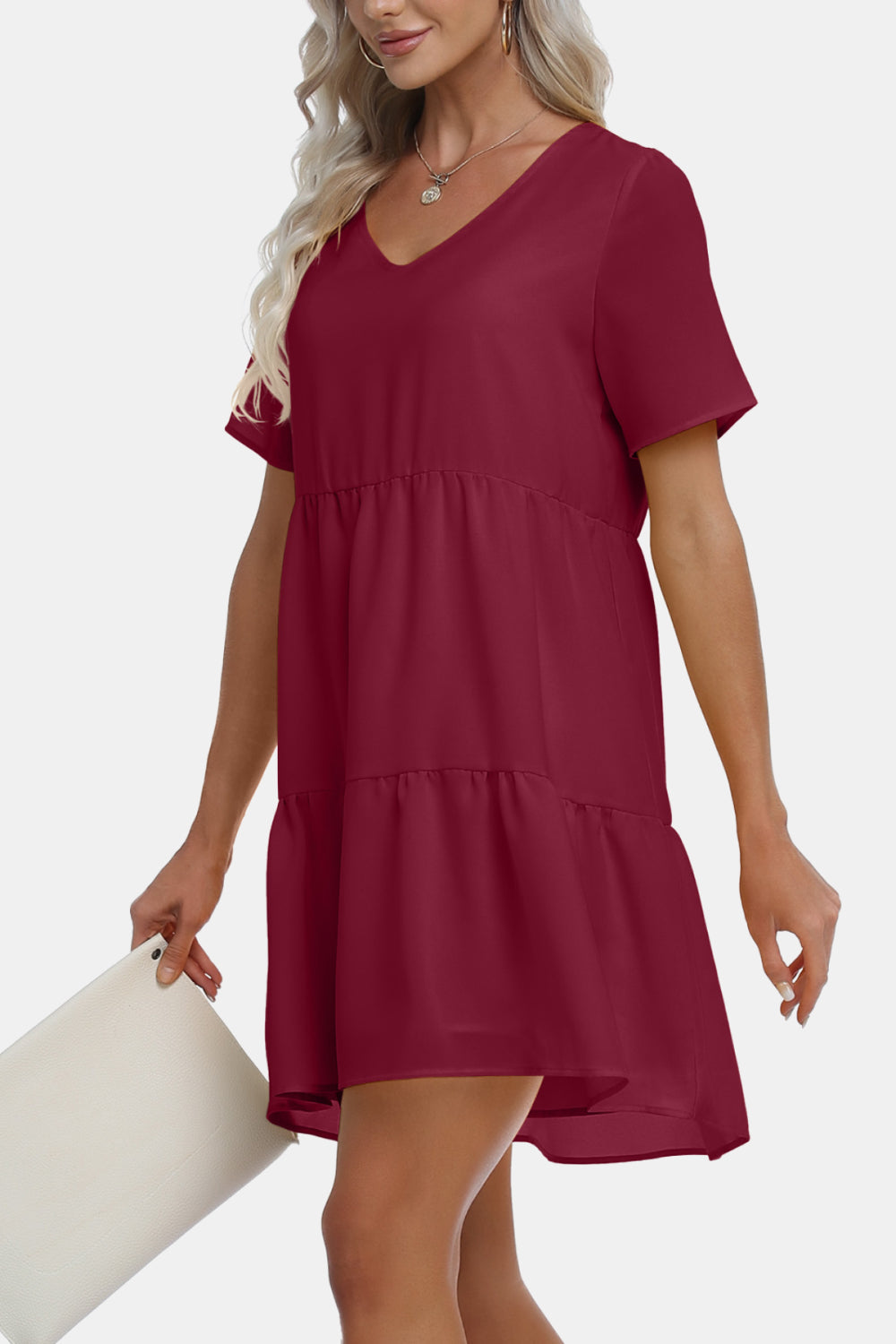 V-Neck Short Sleeve Mini Dress