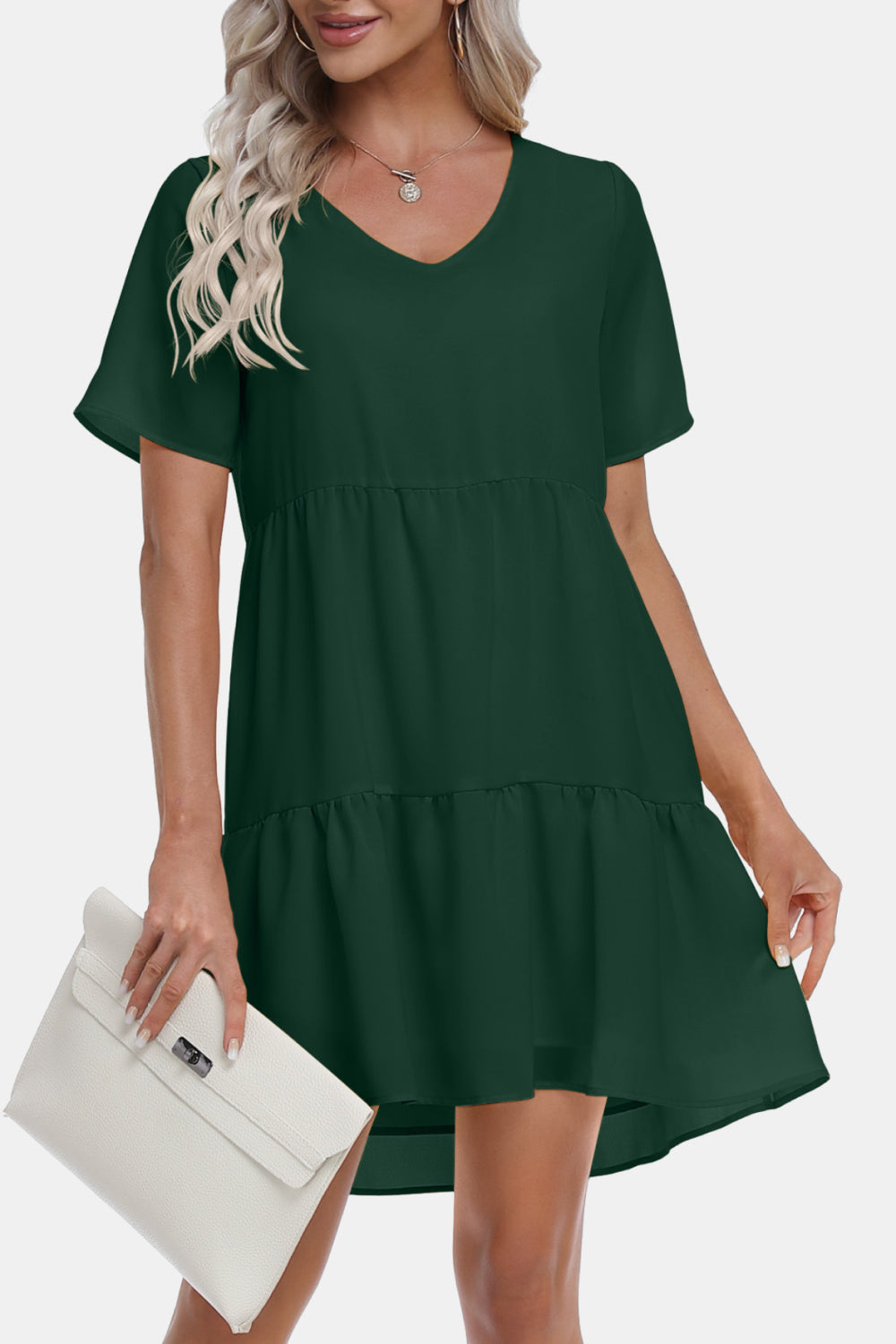 V-Neck Short Sleeve Mini Dress
