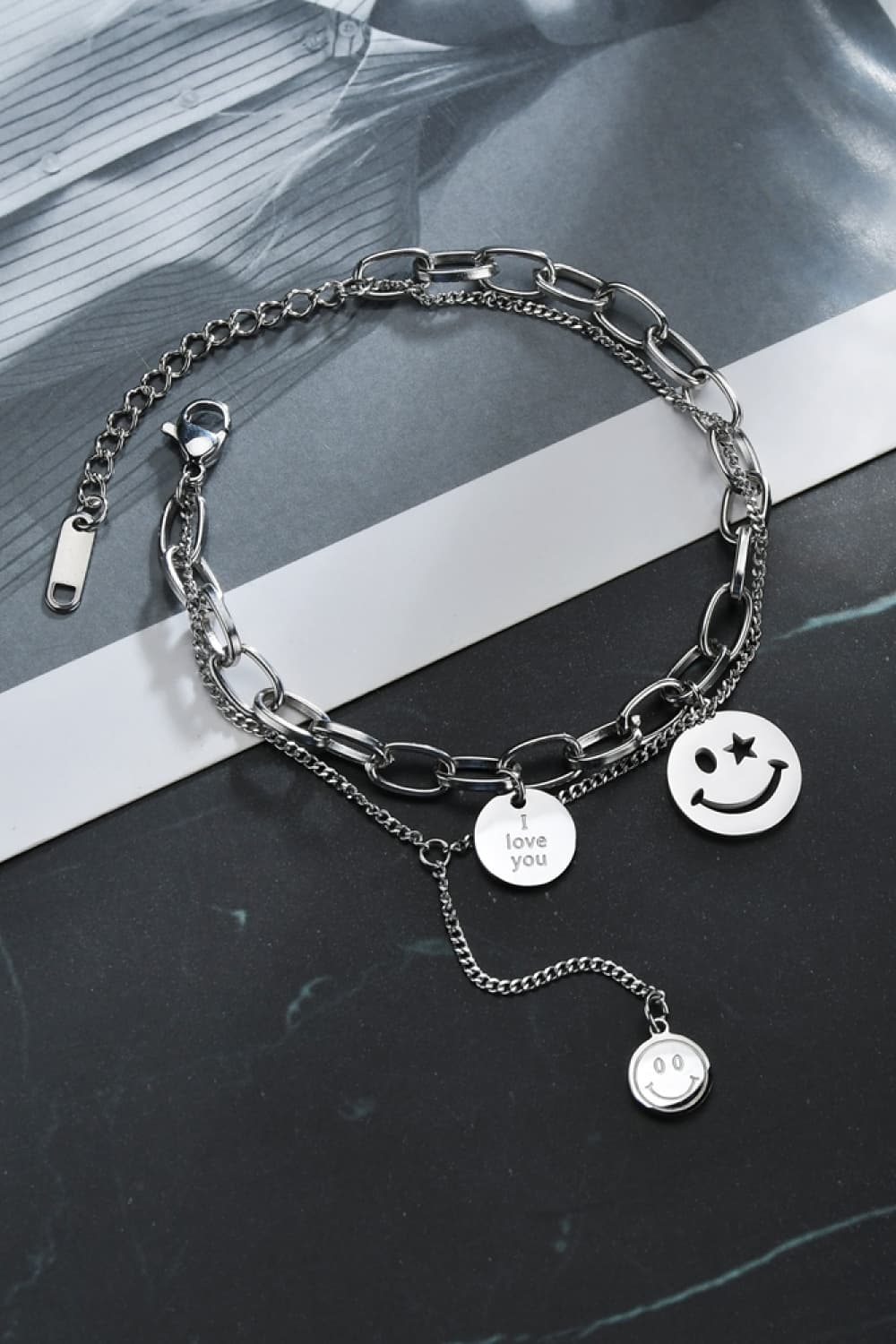 Smiley Face Chunky Chain Bracelet