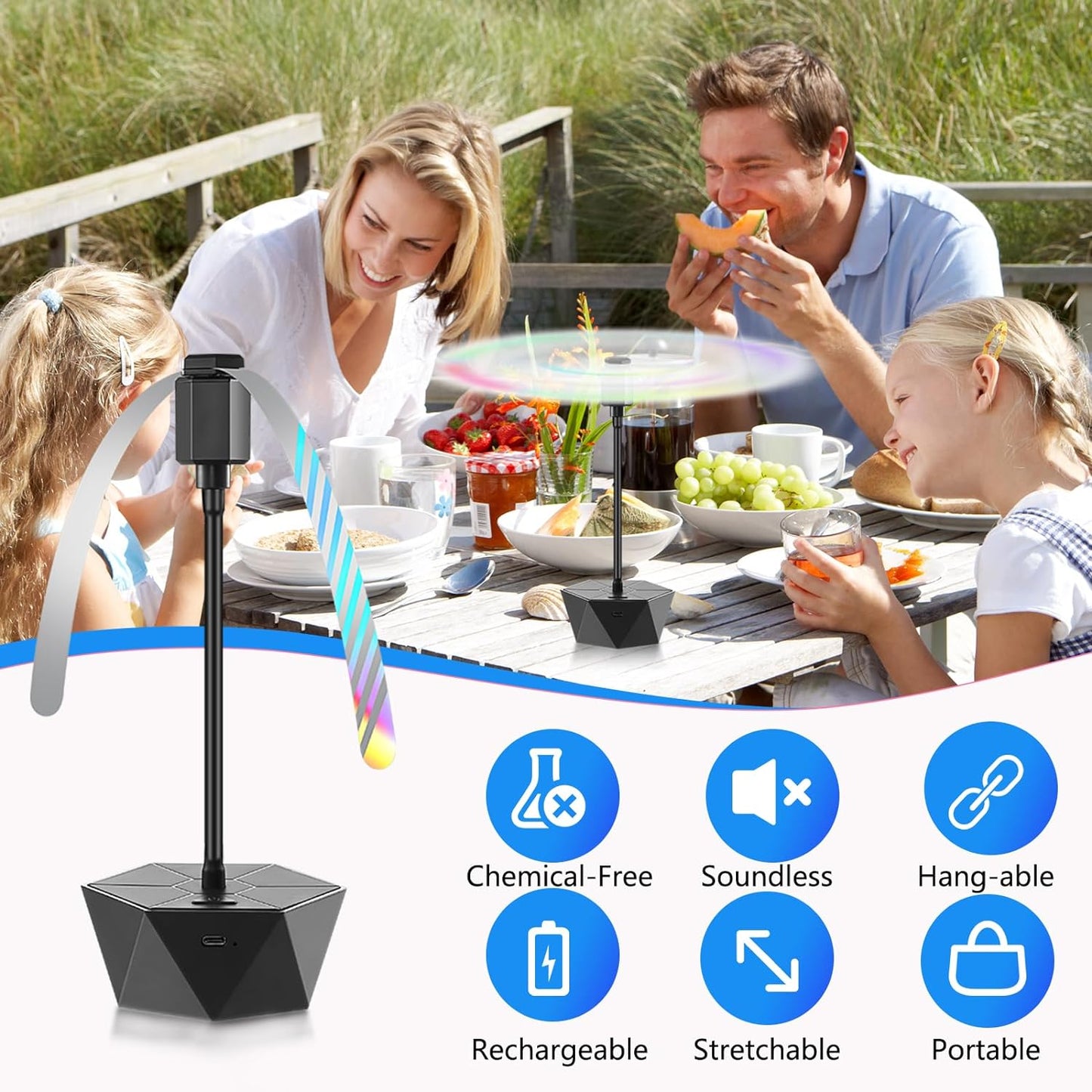 3 Pack Rechargeable Fly Repellent Table Top Repeller with Holographic Blades