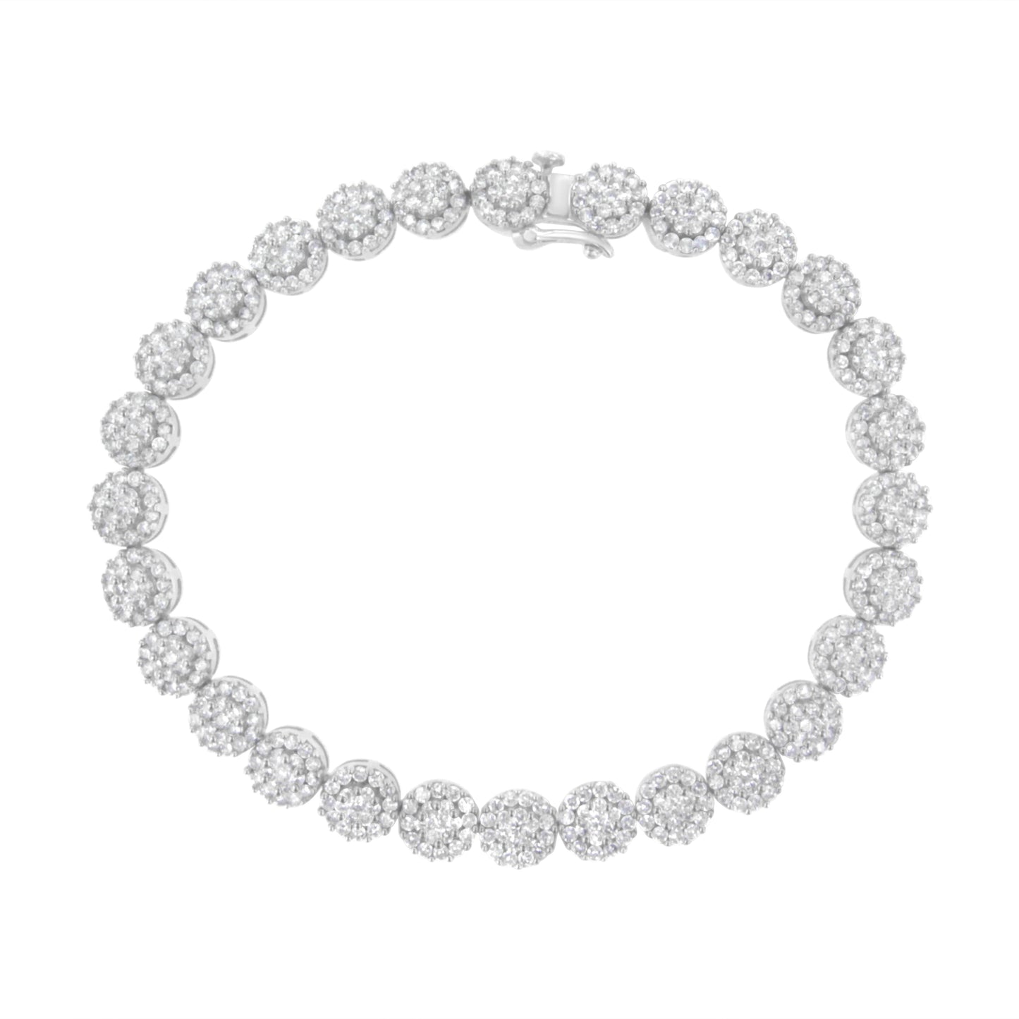 14K White Gold 3-3/4 Cttw Round-Brilliant Cut Diamond 7-1/4" Round Cluster Links Tennis Bracelet (I-J Color, Si2-I1 Clarity)
