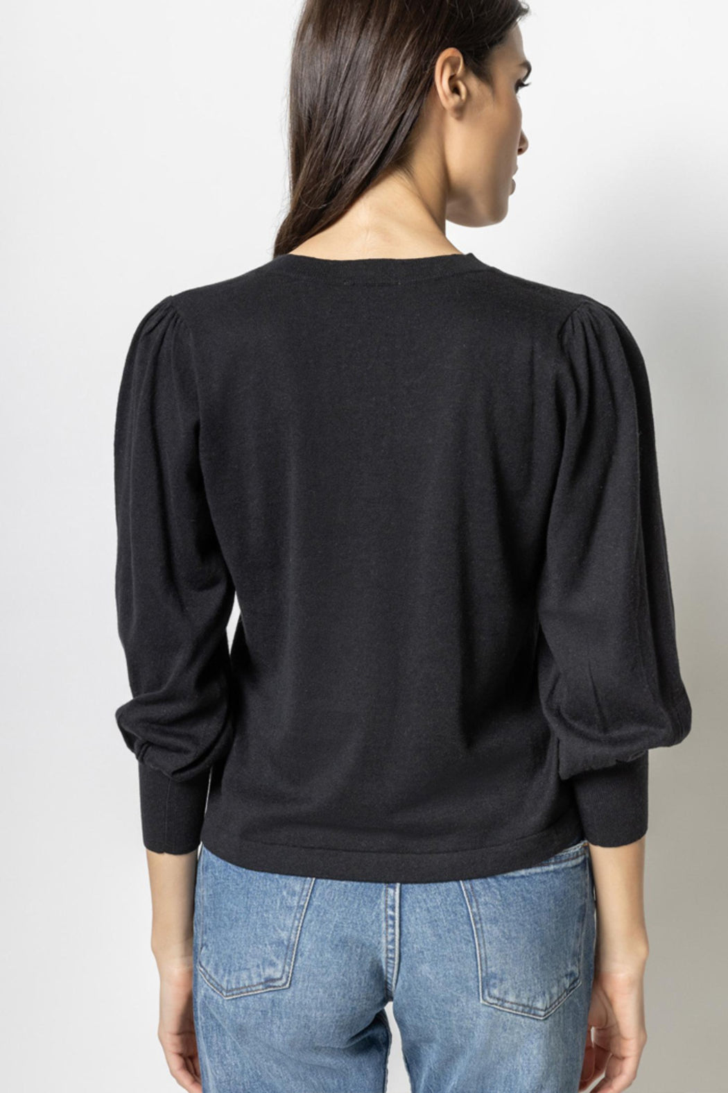 3/4 Puff Sleeve V Neck Sweater