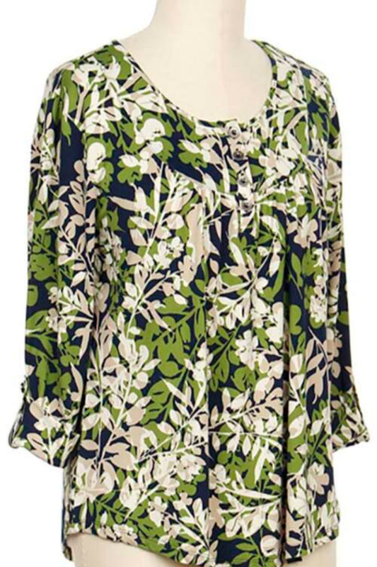 3/4 Sleeve Leaves Print Top