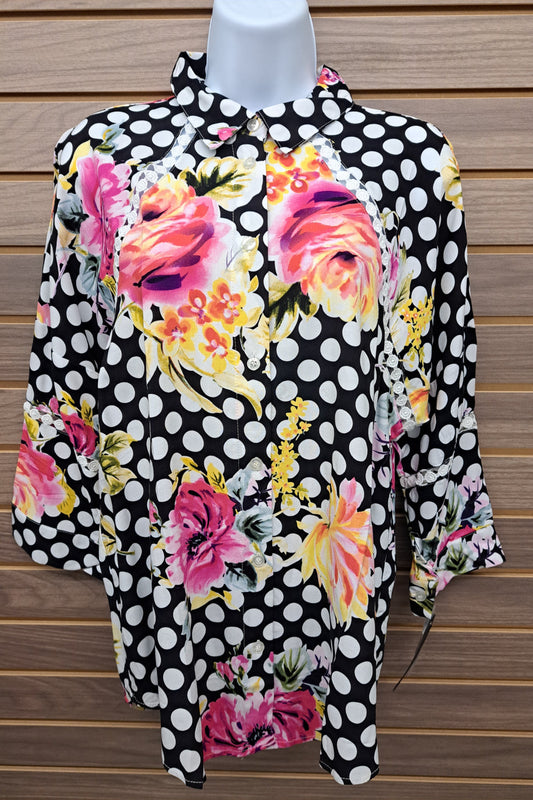 3/4 sleeve polka dot floral