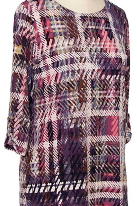 3/4 Sleeve Print Plaid Top